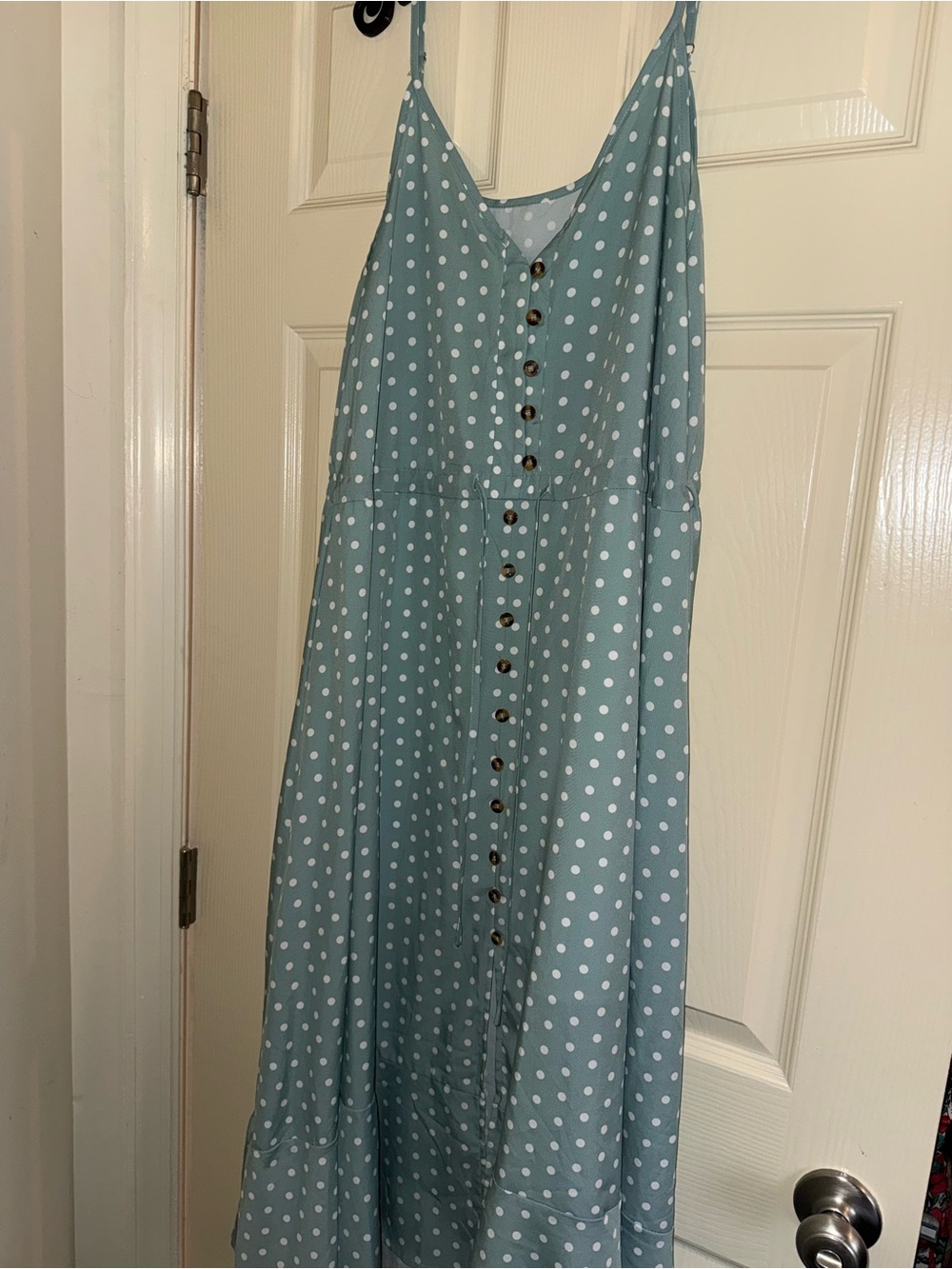 Polka Dot Button-Front Maxi Dress in Sage Blue